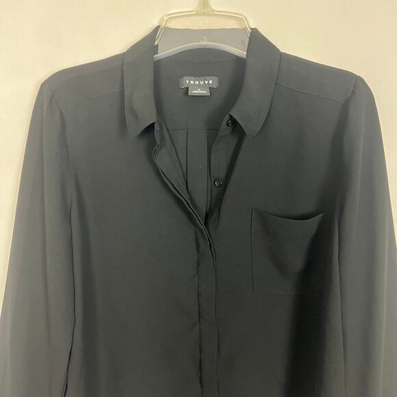 Trouve Black Sheer Button Down Career Wear Top Size Medium - Picture 3 of 11